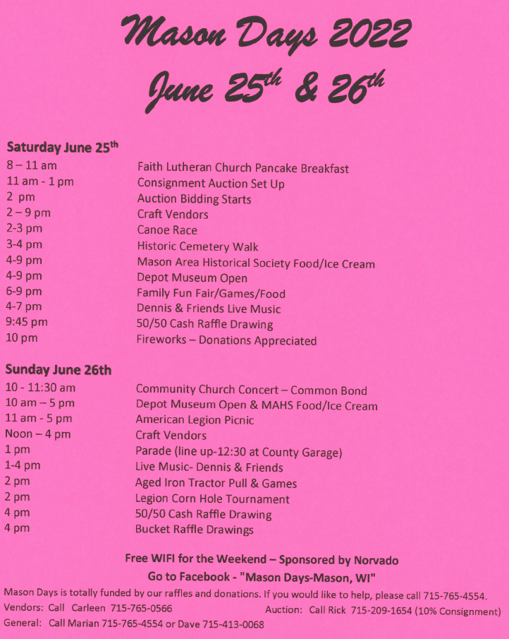 Mason Days 2022 Schedule of Events